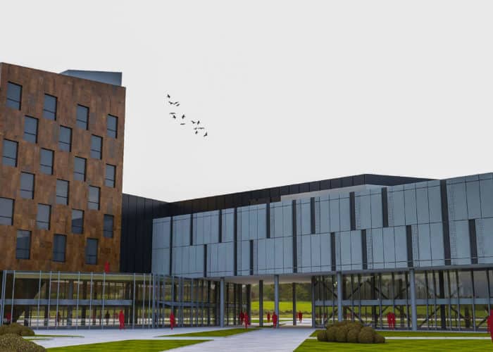 Modernes Haus in Braun mit grauen Akzenten